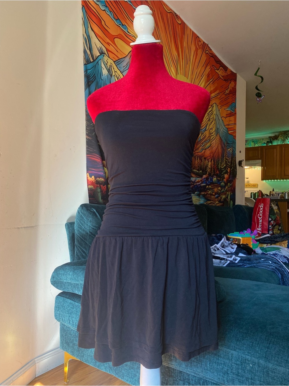 wild fable Black Strapless Ruched Bodice Skater Romper